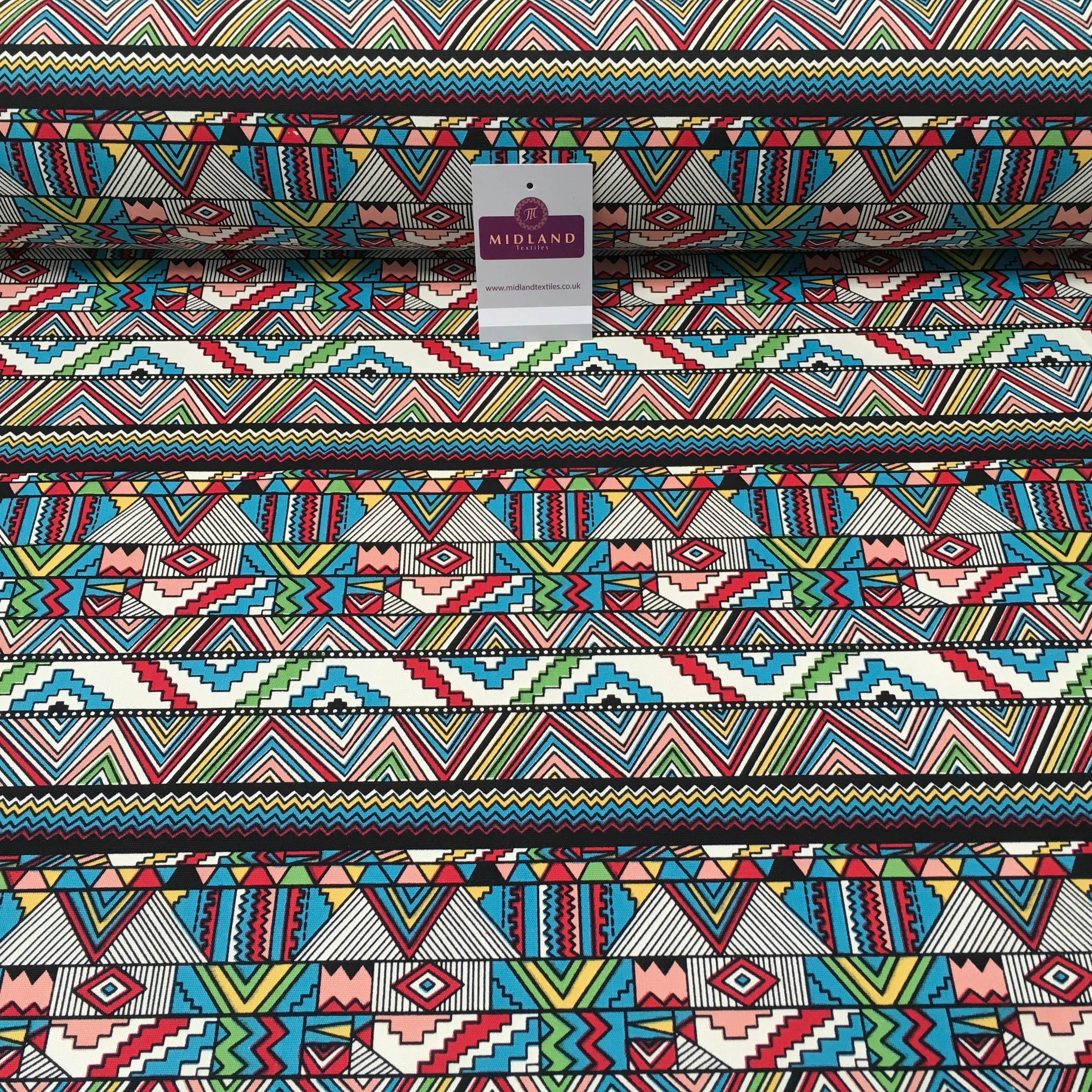 100% Cotton Canvas Multicoloured Geometric Printed Craft Fabric 44" Wide MK856-1