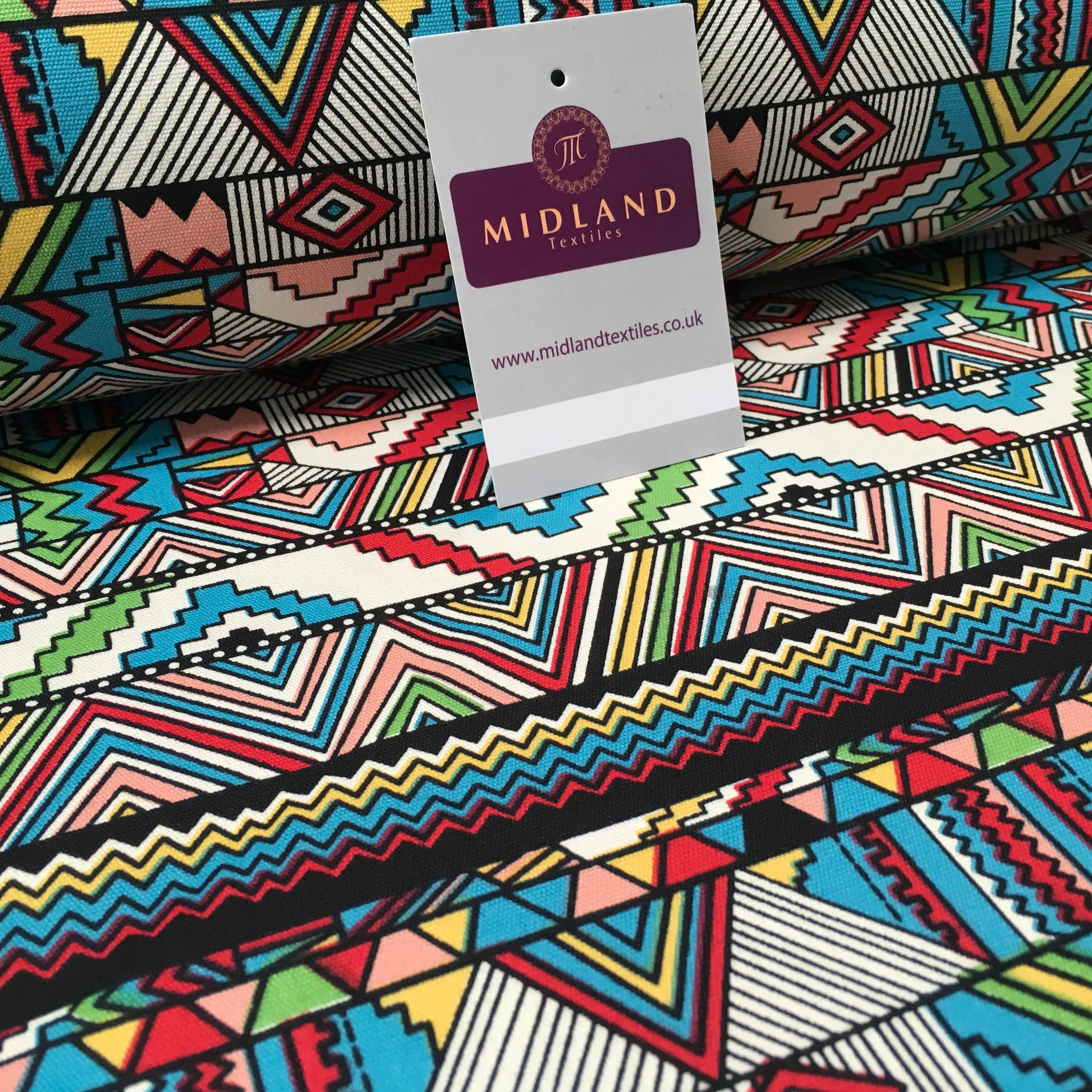 100% Cotton Canvas Multicoloured Geometric Printed Craft Fabric 44" Wide MK856-1