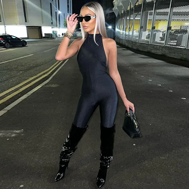 11246 Sleeveless Backless Solid Bodycon One Piece Jumpsuit Casual Inside Wholesale 2023 New Spring Summer American Clothing