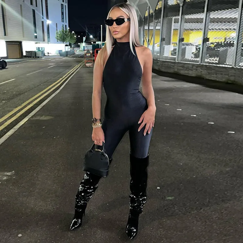 11246 Sleeveless Backless Solid Bodycon One Piece Jumpsuit Casual Inside Wholesale 2023 New Spring Summer American Clothing