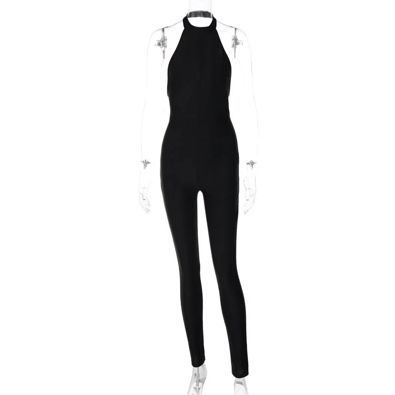 11246 Sleeveless Backless Solid Bodycon One Piece Jumpsuit Casual Inside Wholesale 2023 New Spring Summer American Clothing