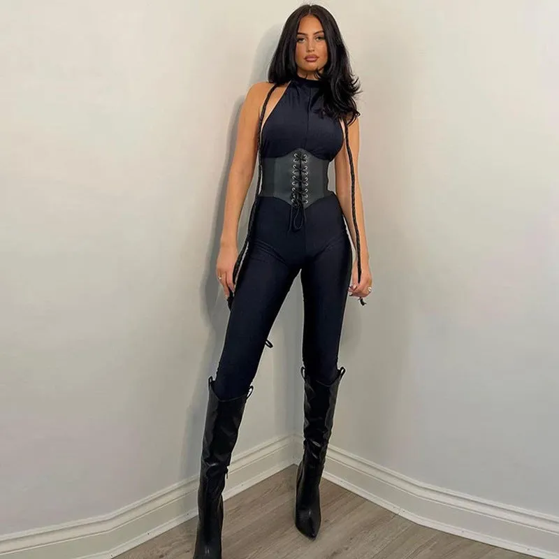 11246 Sleeveless Backless Solid Bodycon One Piece Jumpsuit Casual Inside Wholesale 2023 New Spring Summer American Clothing