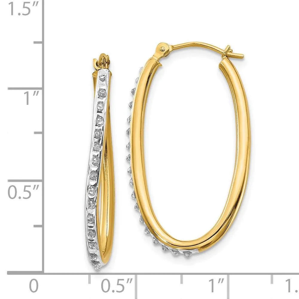 14k Diamond Fascination Oval Twist Hoop Earrings