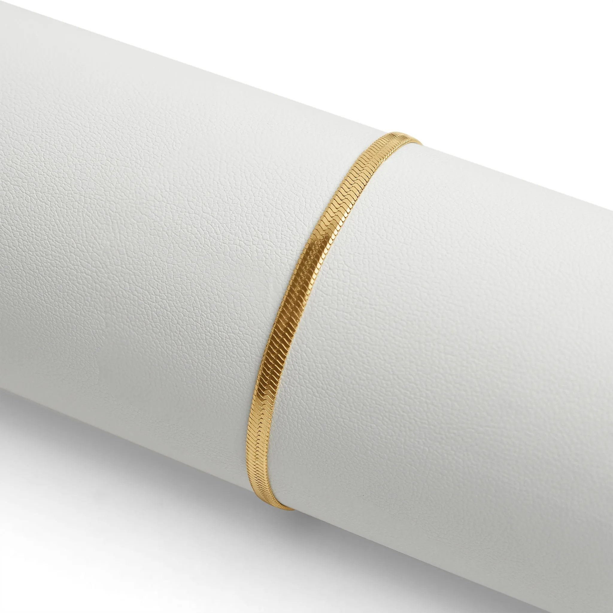 18k Gold PVD Coated Stainless Steel Herringbone Chain Bracelet / BRJ9082
