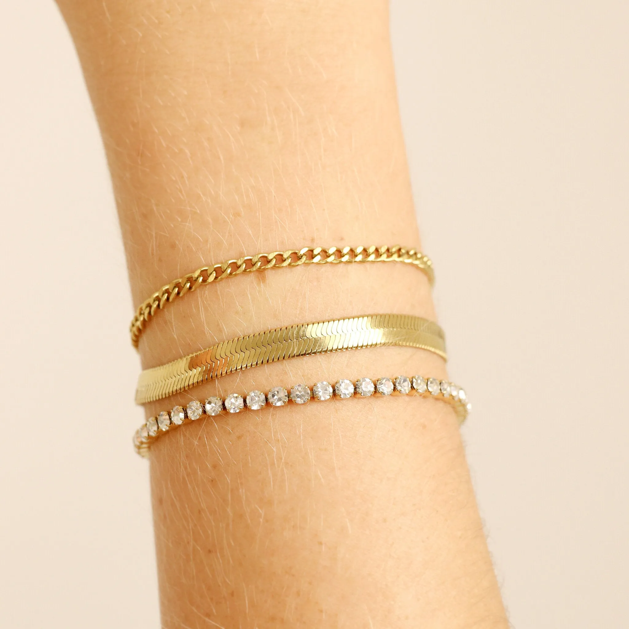 18k Gold PVD Coated Stainless Steel Herringbone Chain Bracelet / BRJ9082