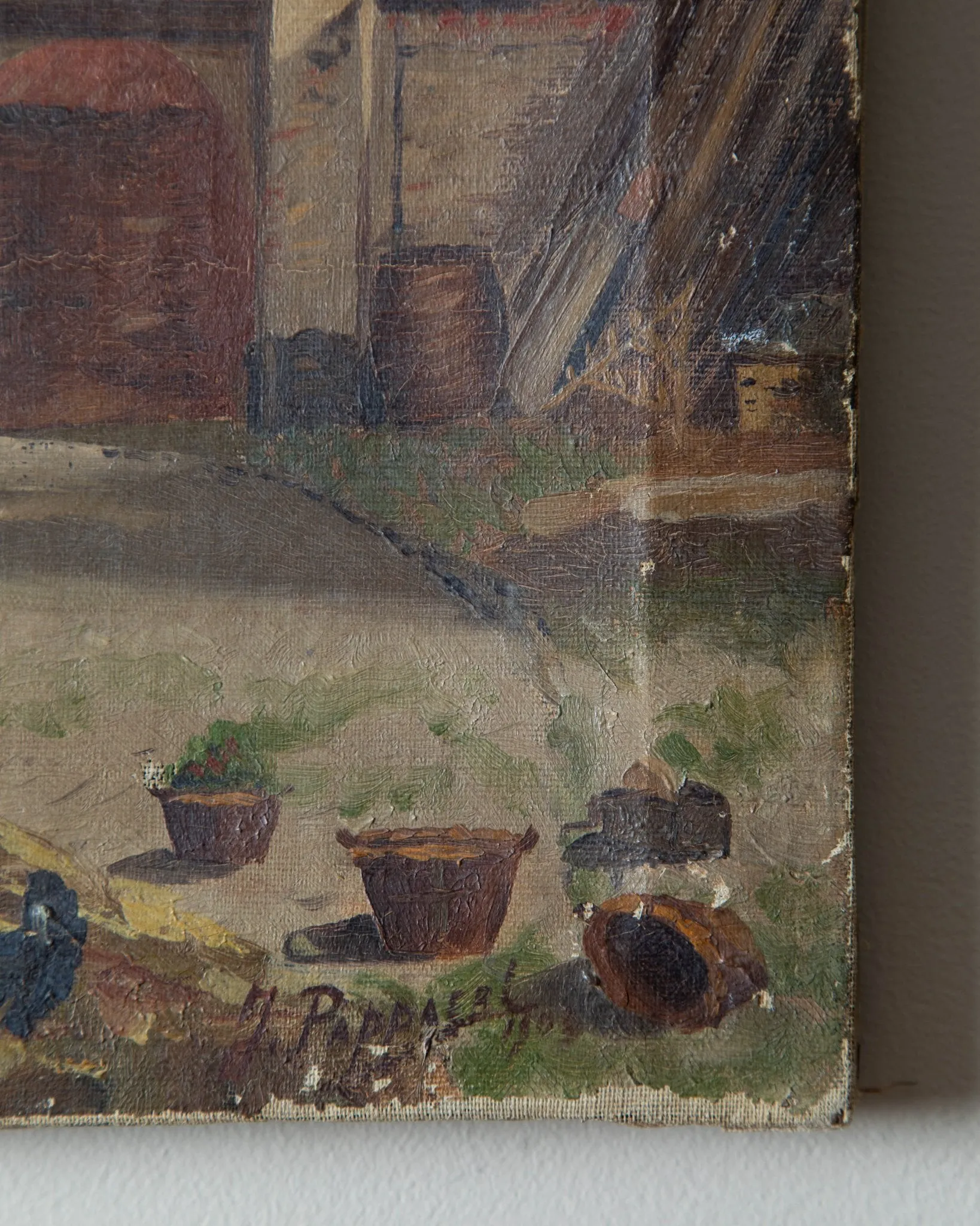 1903 French Farmhouse Scenery Oil Painting