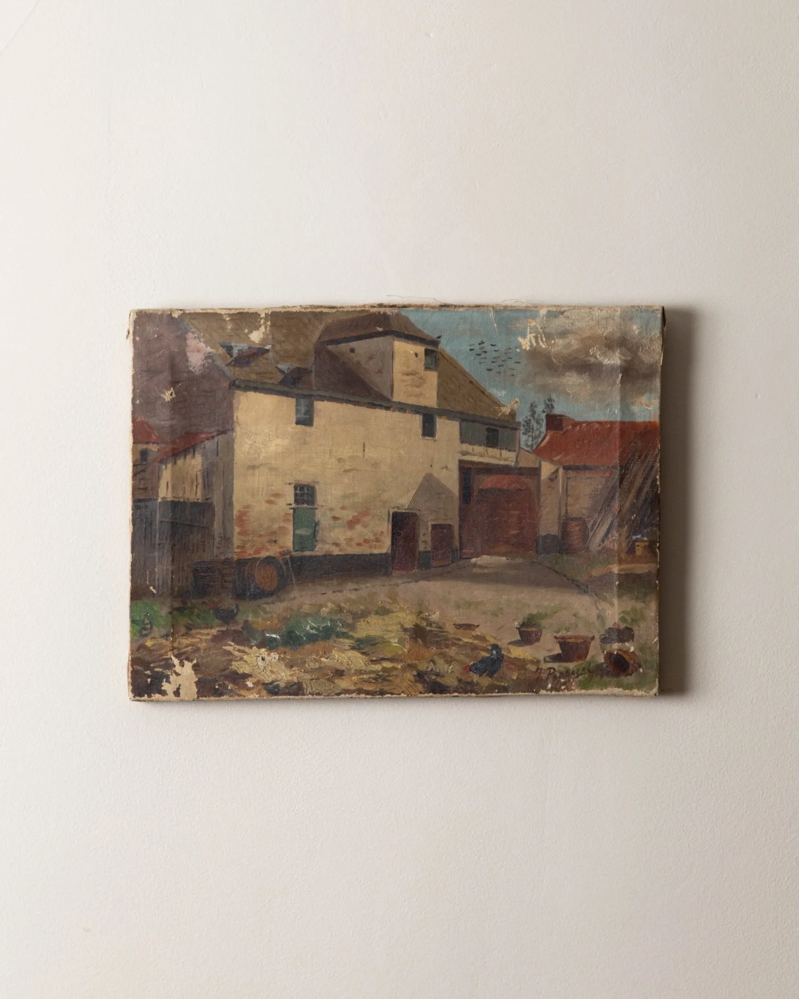 1903 French Farmhouse Scenery Oil Painting