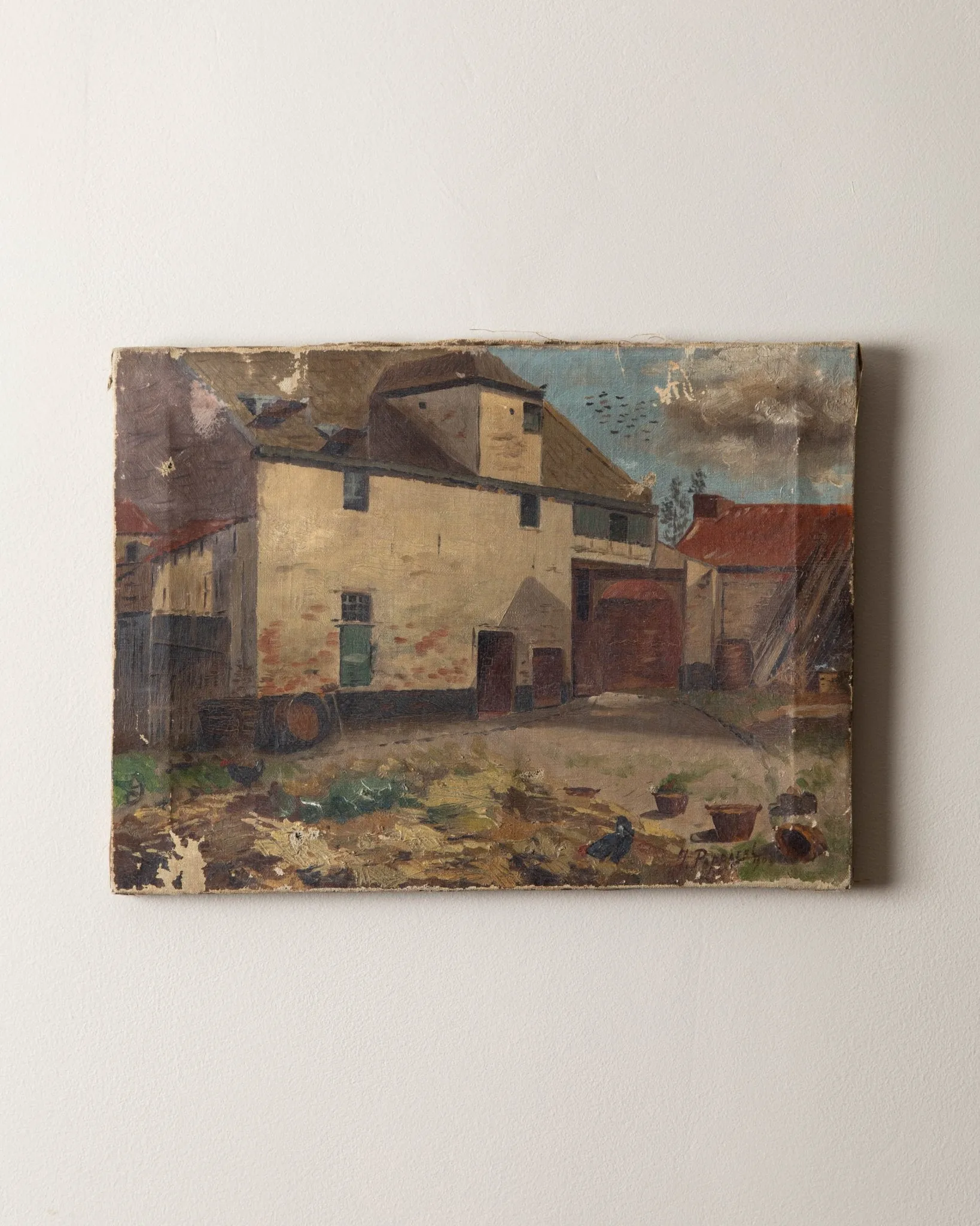 1903 French Farmhouse Scenery Oil Painting