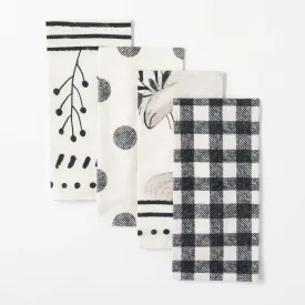 20 x 30" Black & White Print Tea Towels - Set of 4, Black