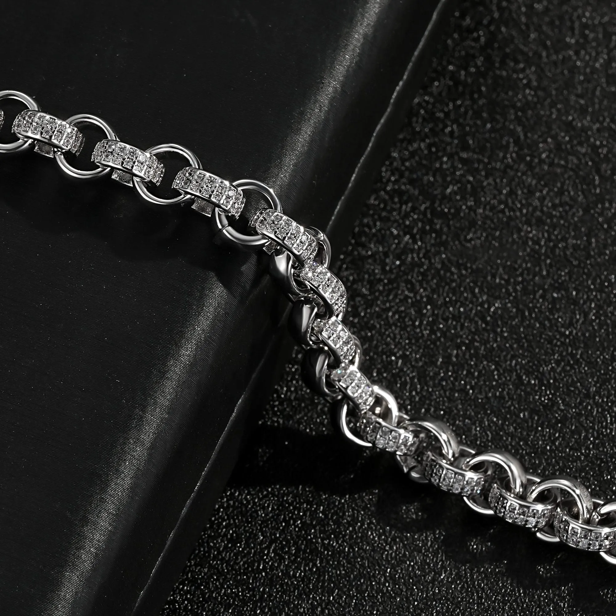 8mm Silver Filled Belcher Bracelet 750 CZ Stones 8/9 Inch