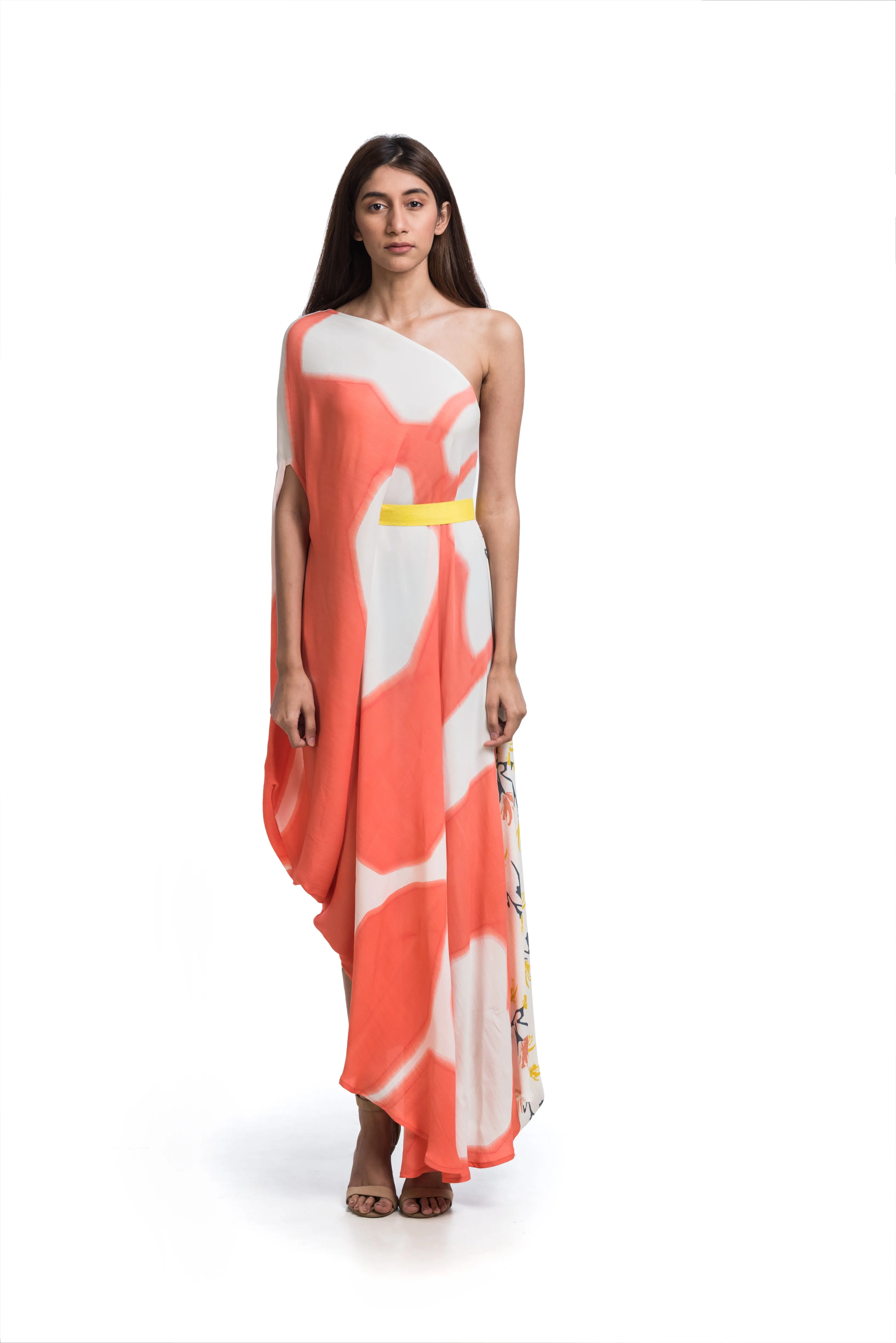 Abstract Printed Deep Blue Draped Dress