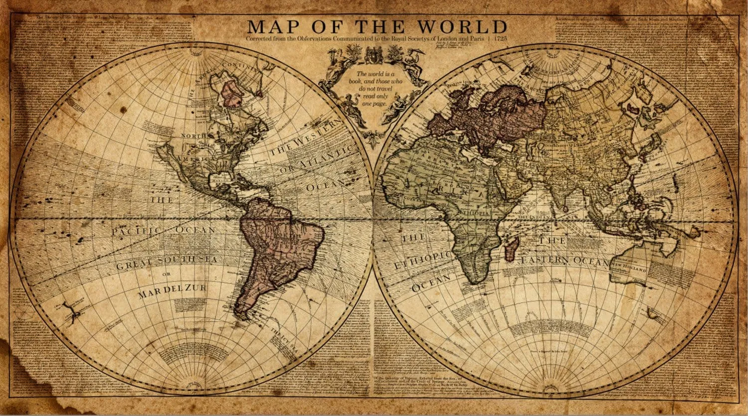 Aged Tan World Map Canvas Wall Art