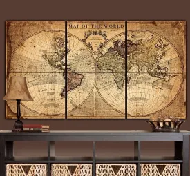 Aged Tan World Map Canvas Wall Art