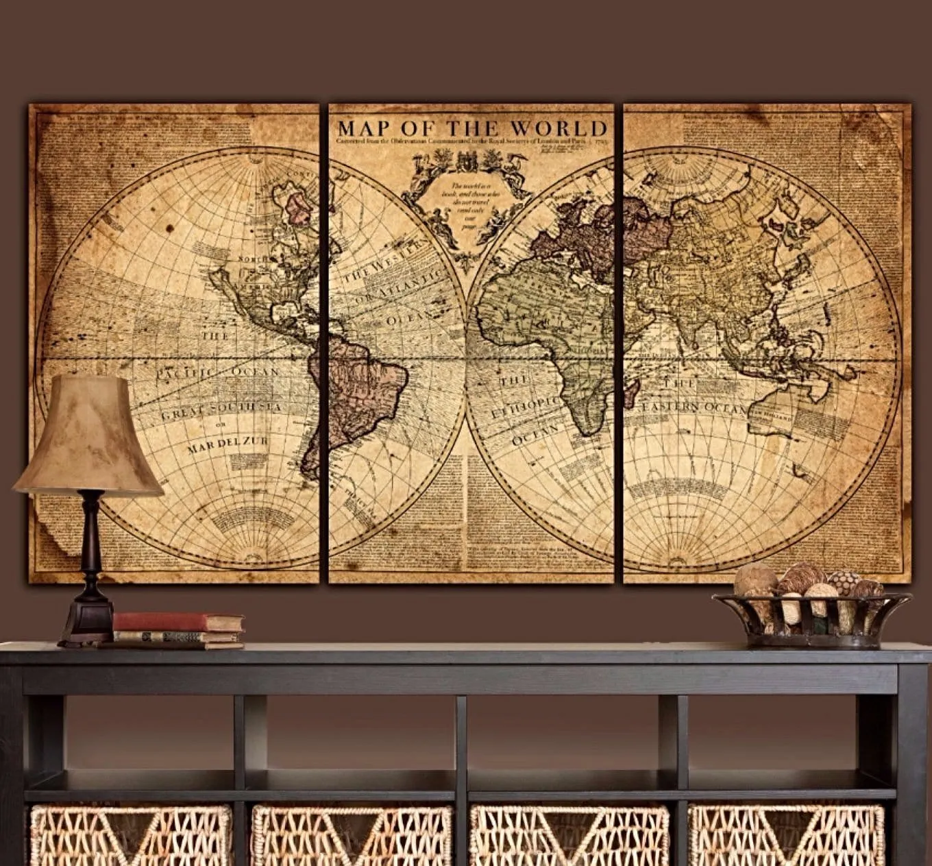 Aged Tan World Map Canvas Wall Art