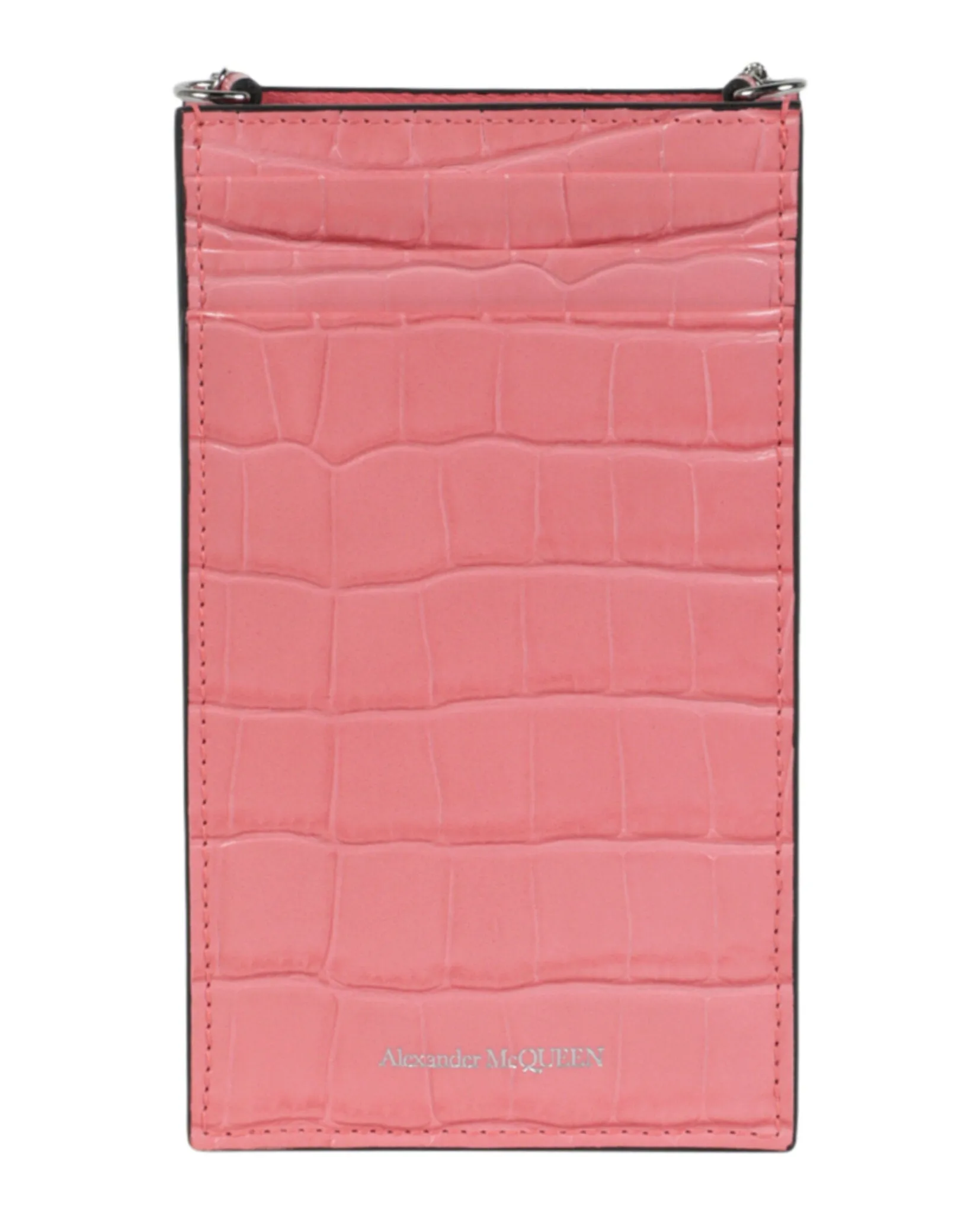 Alexander McQueen Womens Croc Embossed Leather Crossbody Phone Case