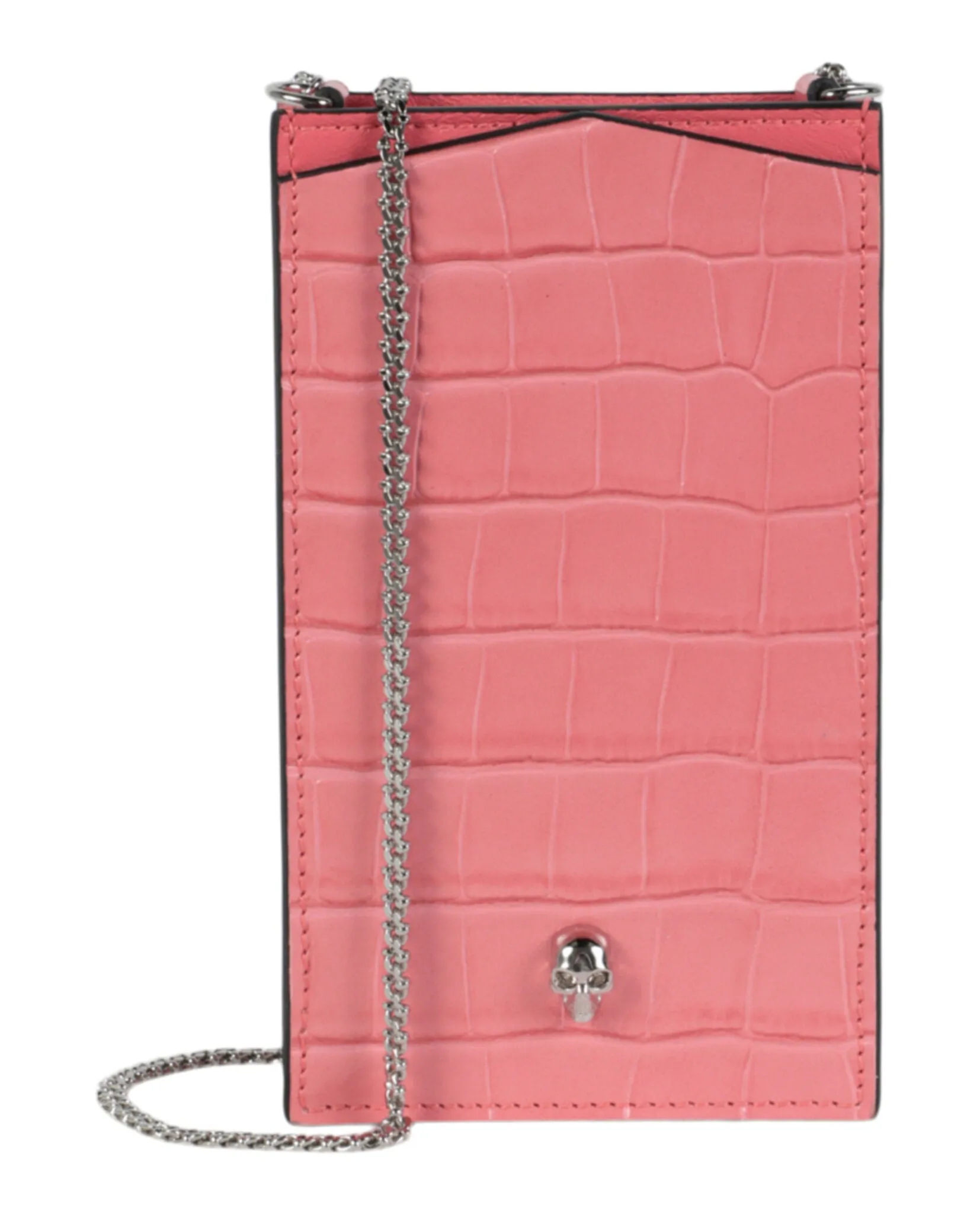 Alexander McQueen Womens Croc Embossed Leather Crossbody Phone Case