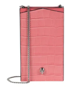 Alexander McQueen Womens Croc Embossed Leather Crossbody Phone Case