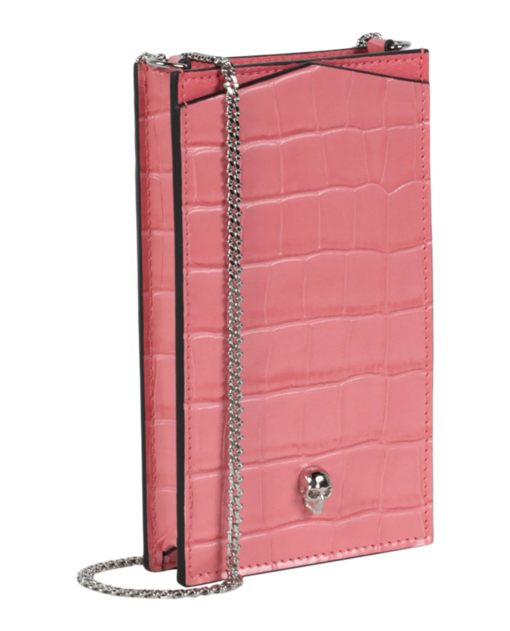 Alexander McQueen Womens Croc Embossed Leather Crossbody Phone Case