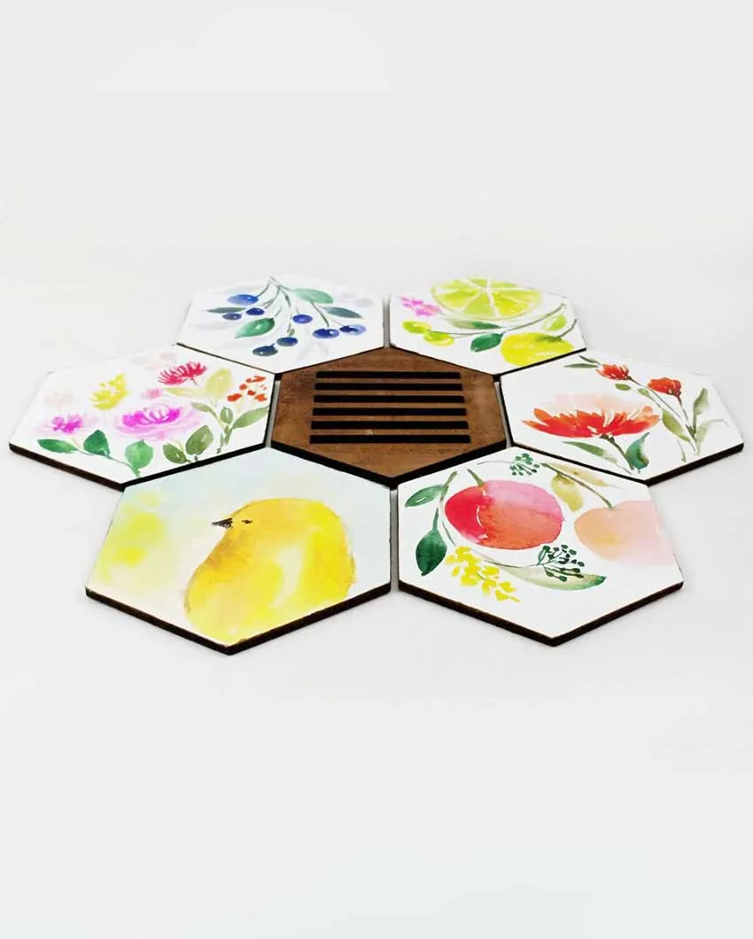 Antique Hand Painted MDF Coasters | Set Of 6