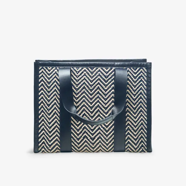 Aspinal Of London Small Leather Henley Tote with Chevron Pattern, Navy
