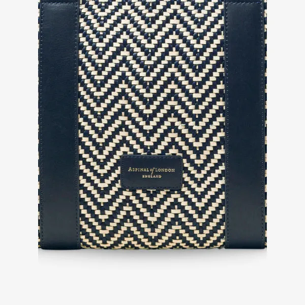 Aspinal Of London Small Leather Henley Tote with Chevron Pattern, Navy