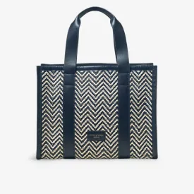 Aspinal Of London Small Leather Henley Tote with Chevron Pattern, Navy