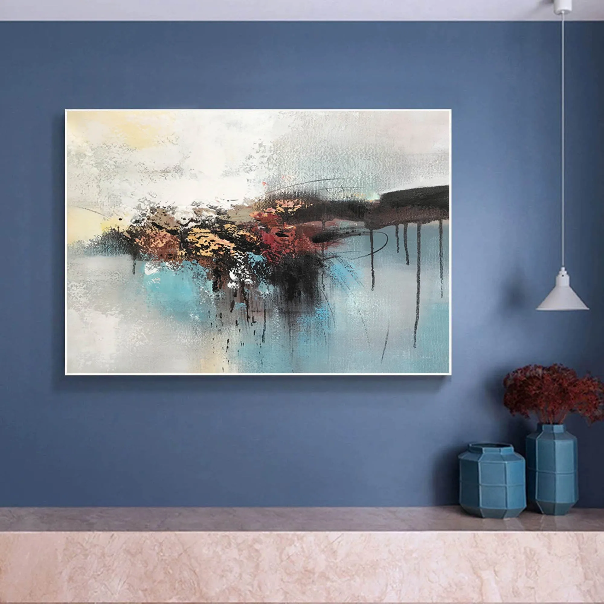 Black Blue White Abstract Painting on Canvas Contemporary Art Wp012