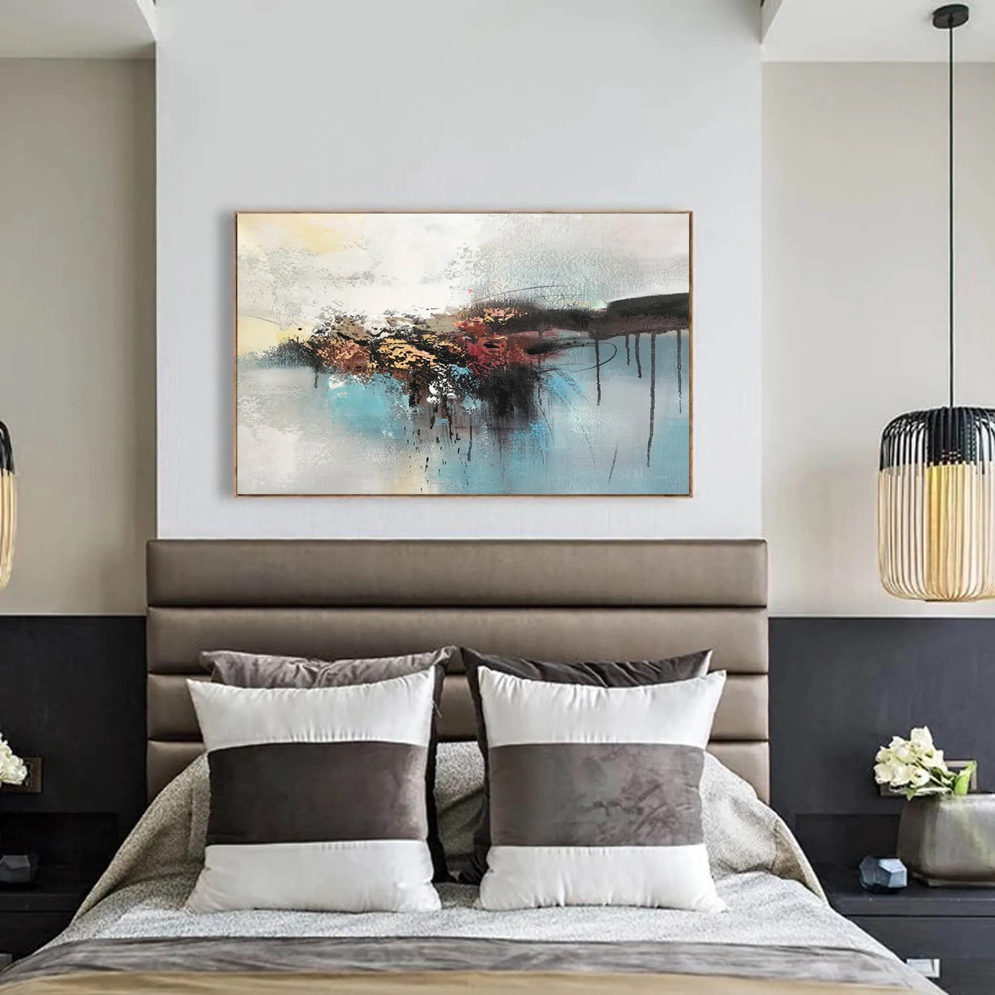 Black Blue White Abstract Painting on Canvas Contemporary Art Wp012