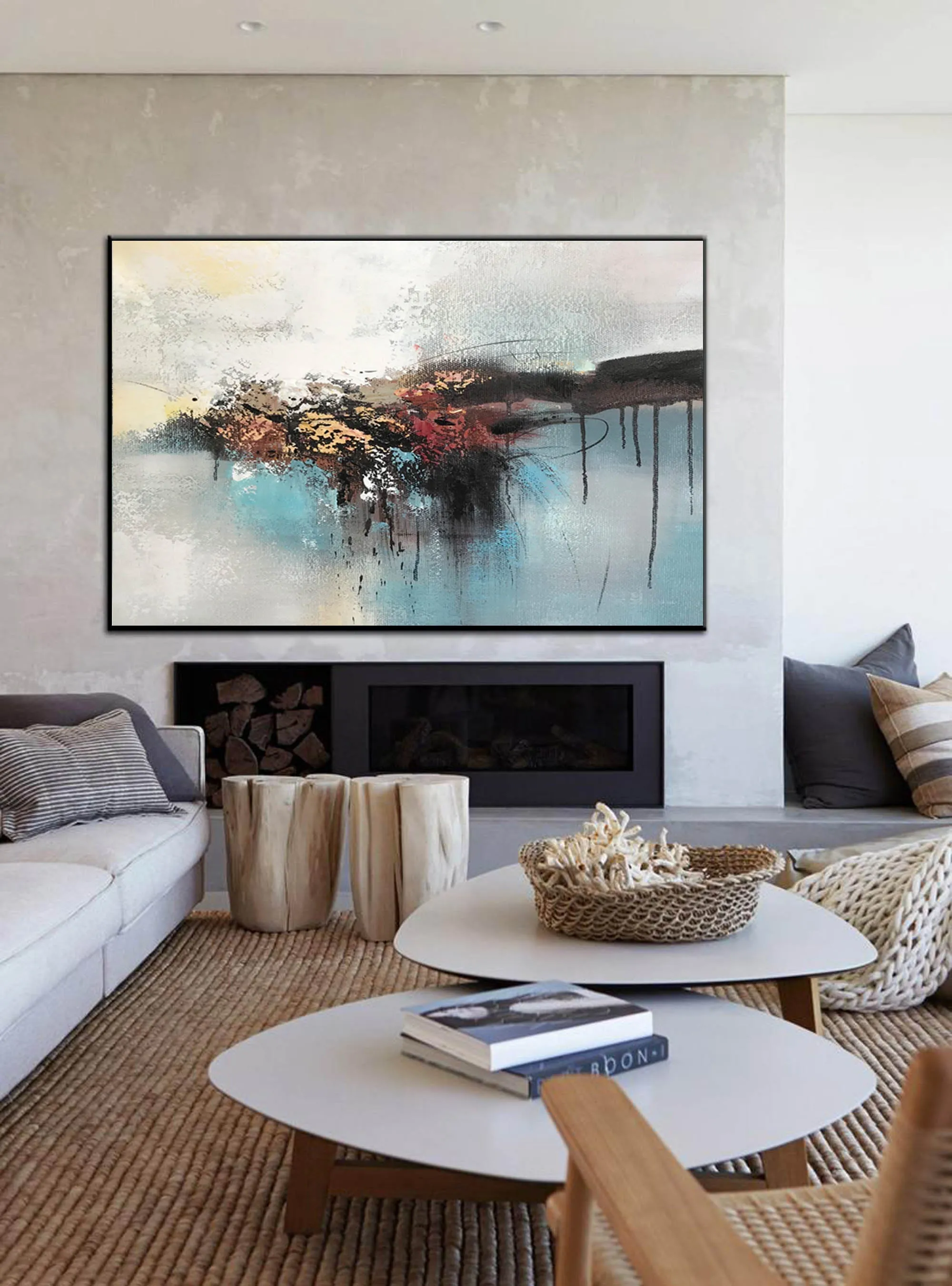Black Blue White Abstract Painting on Canvas Contemporary Art Wp012