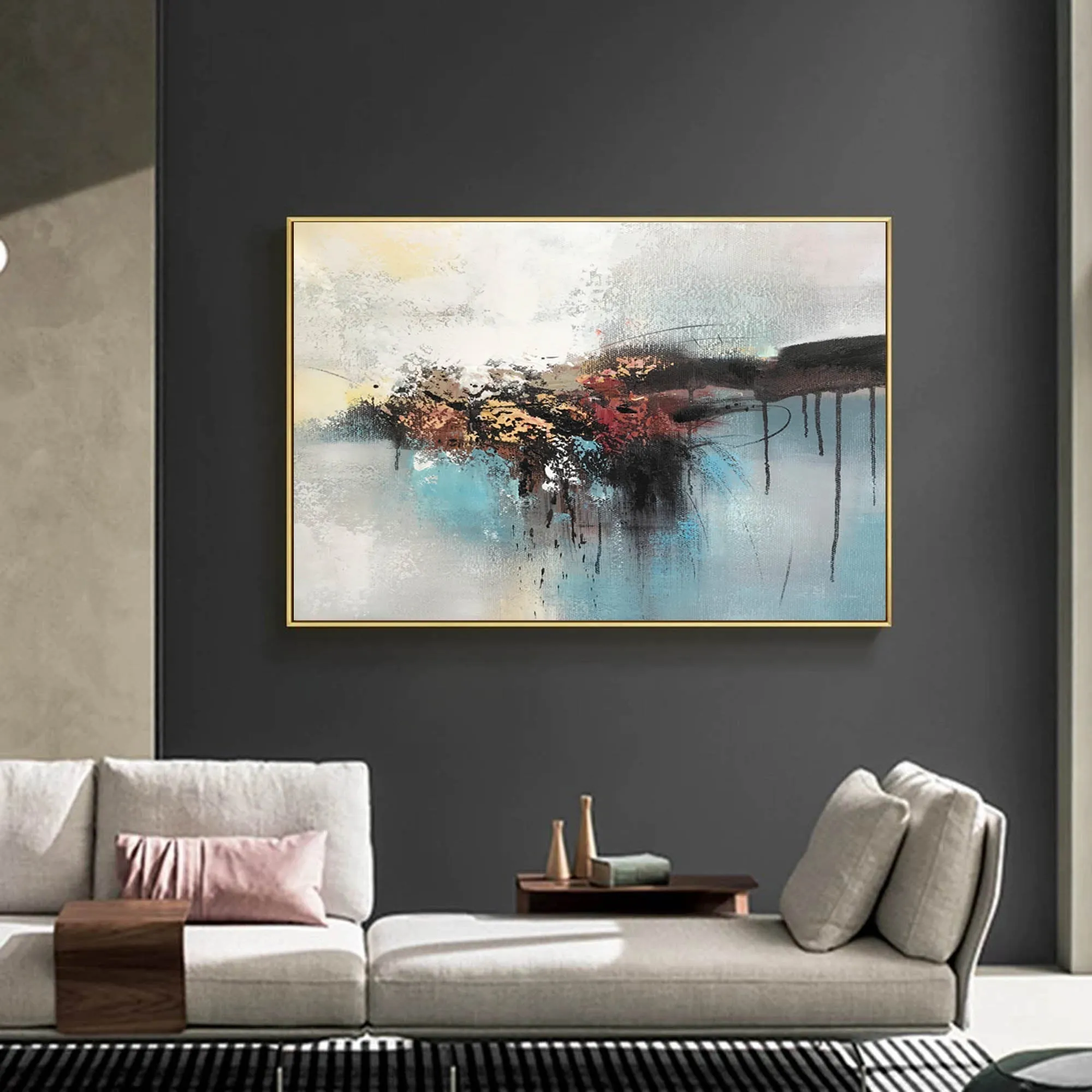Black Blue White Abstract Painting on Canvas Contemporary Art Wp012