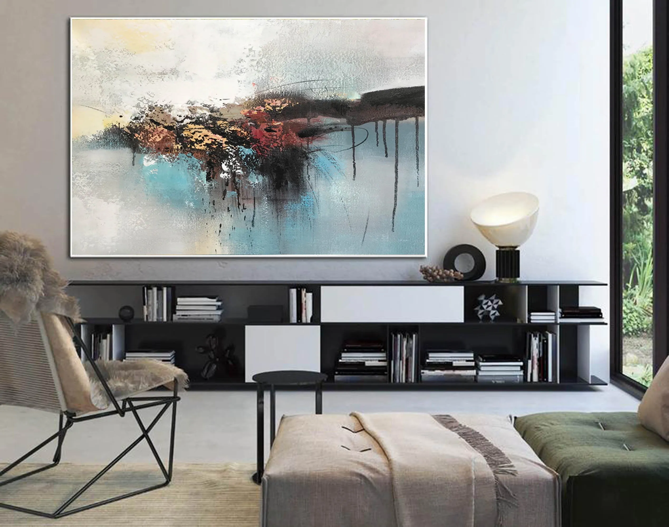 Black Blue White Abstract Painting on Canvas Contemporary Art Wp012