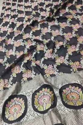 Black Handloom Banarasi Brush Dye Pure Georgette Dupatta