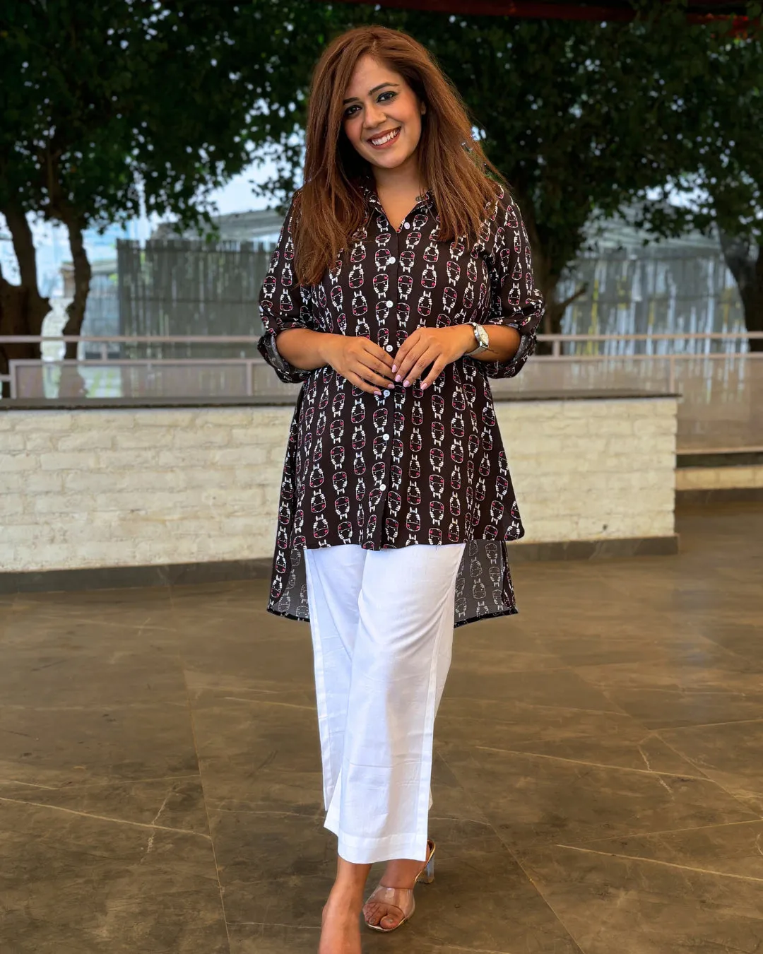Black Printed Aline Shirt