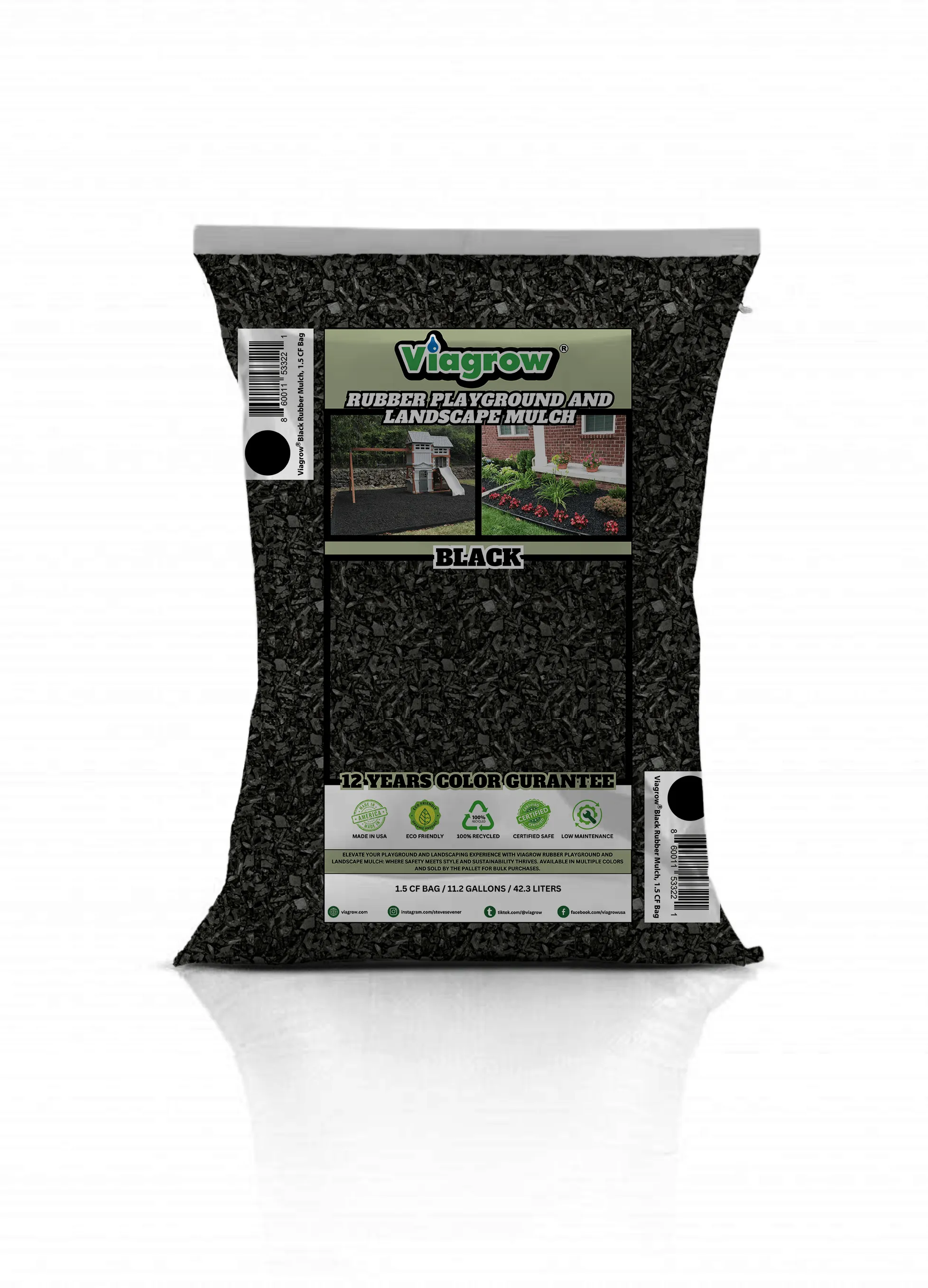 Black Rubber Playground & Landscape Mulch by Viagrow, 1.5 CF Bag ( 11.2 Gallons / 42.3 Liters) (EA)