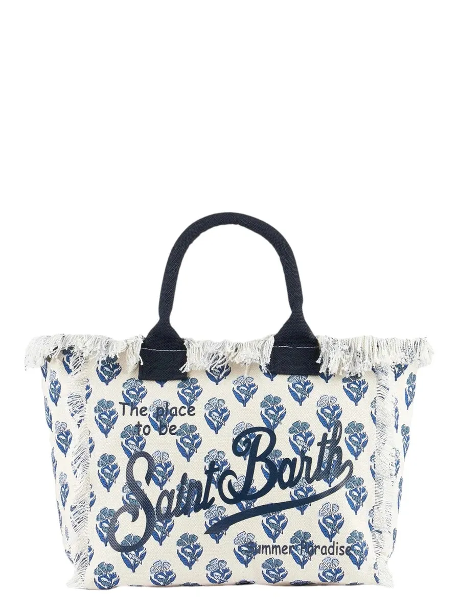 Borsa Tote Vanity a Righe Indaco e Fiori