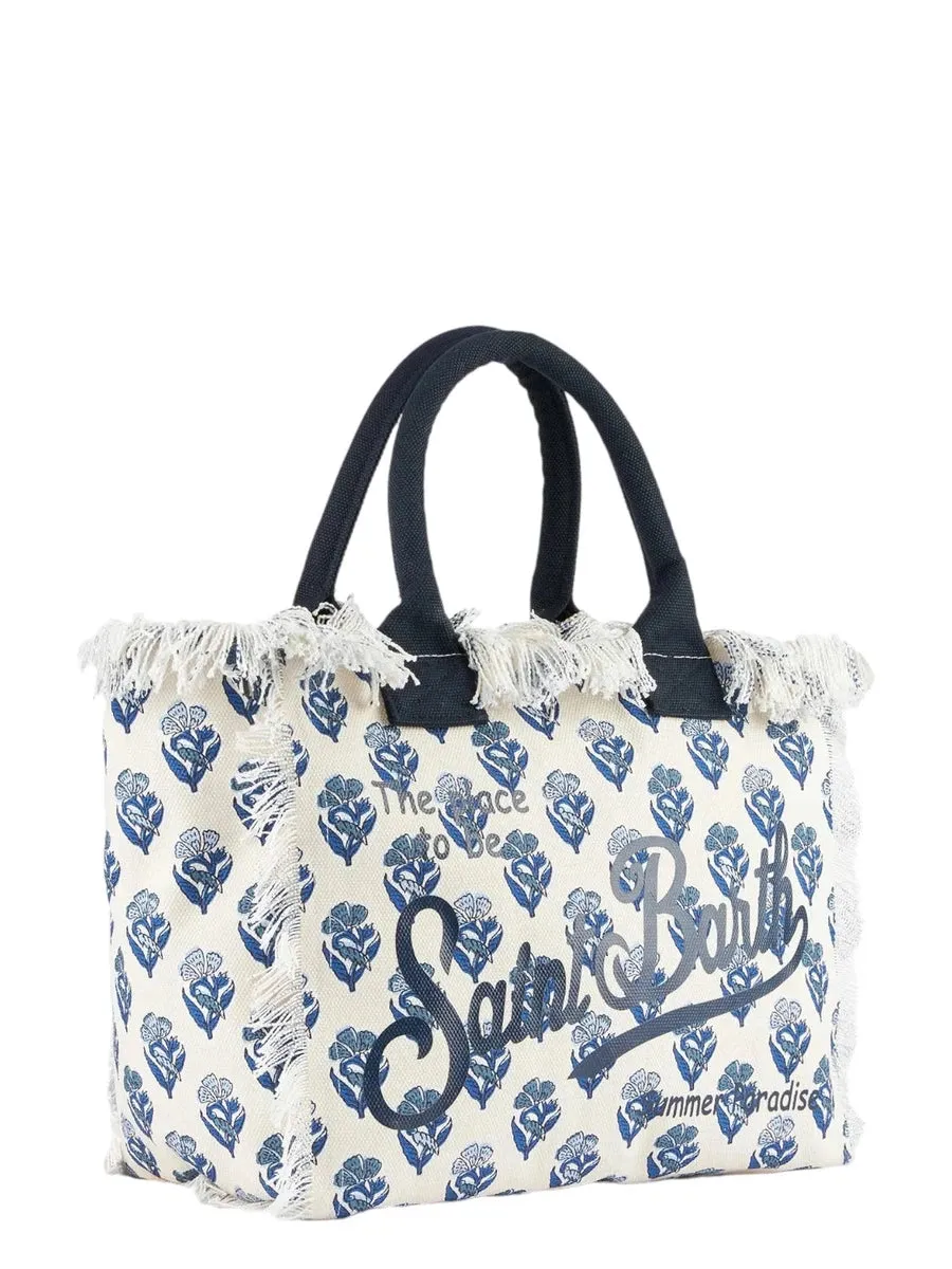 Borsa Tote Vanity a Righe Indaco e Fiori