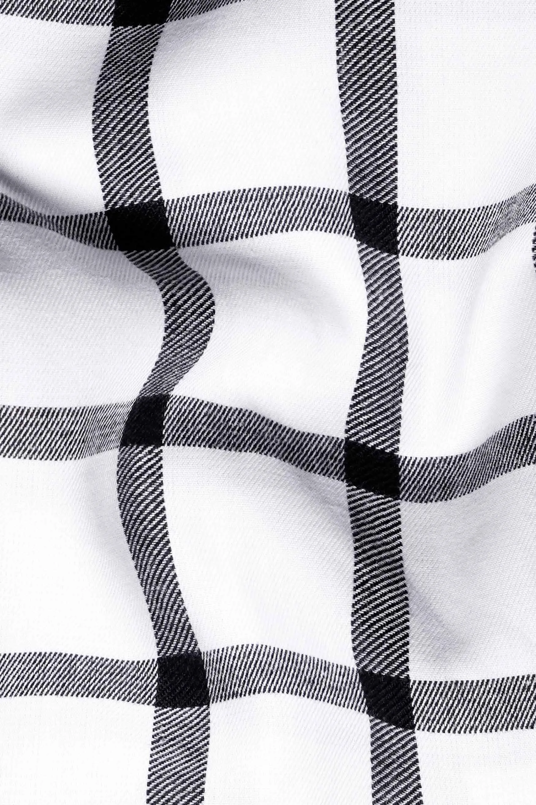 Bright White and Black Checkered Twill Premium Cotton Shirt