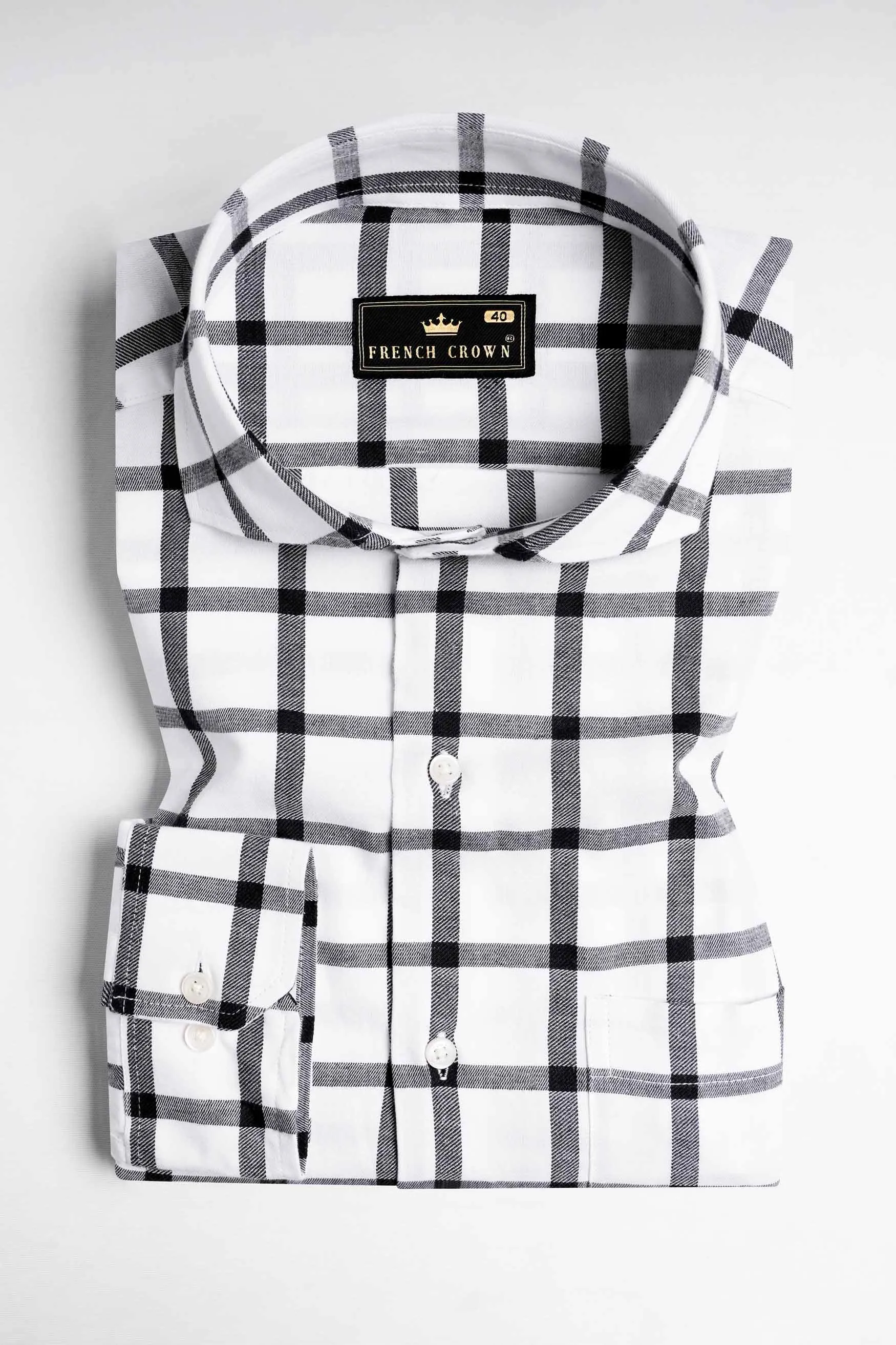 Bright White and Black Checkered Twill Premium Cotton Shirt