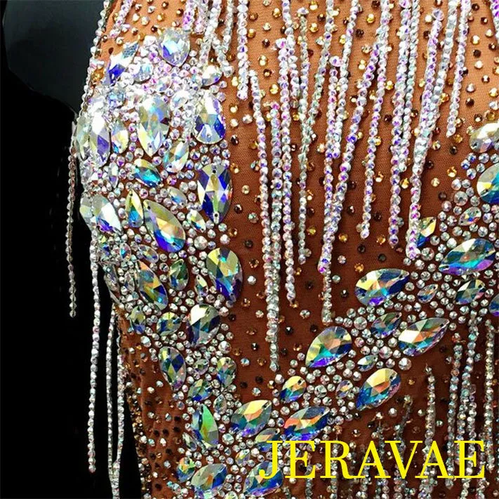 Brown Latin/Rhythm Dress With AB Swarovski Stones LAT002 sz Small/Medium SOLD