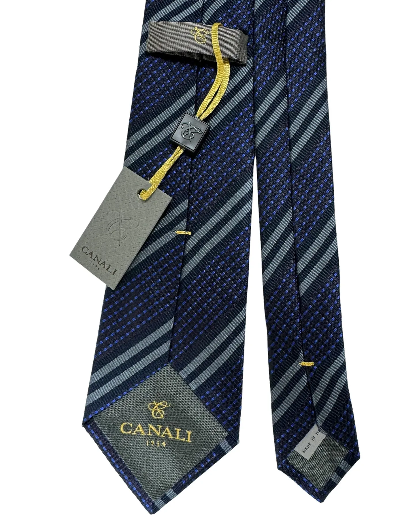 Canali Silk Tie Dark Blue Gray Purple Stripes - 2024 Collection