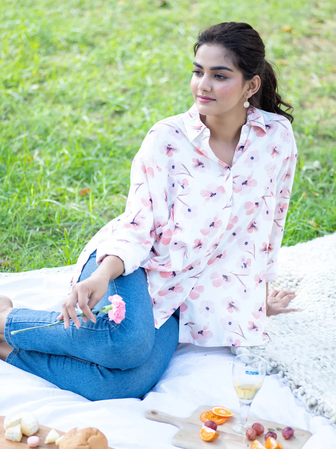 Cherry Blossom Oversized Cotton Shirt