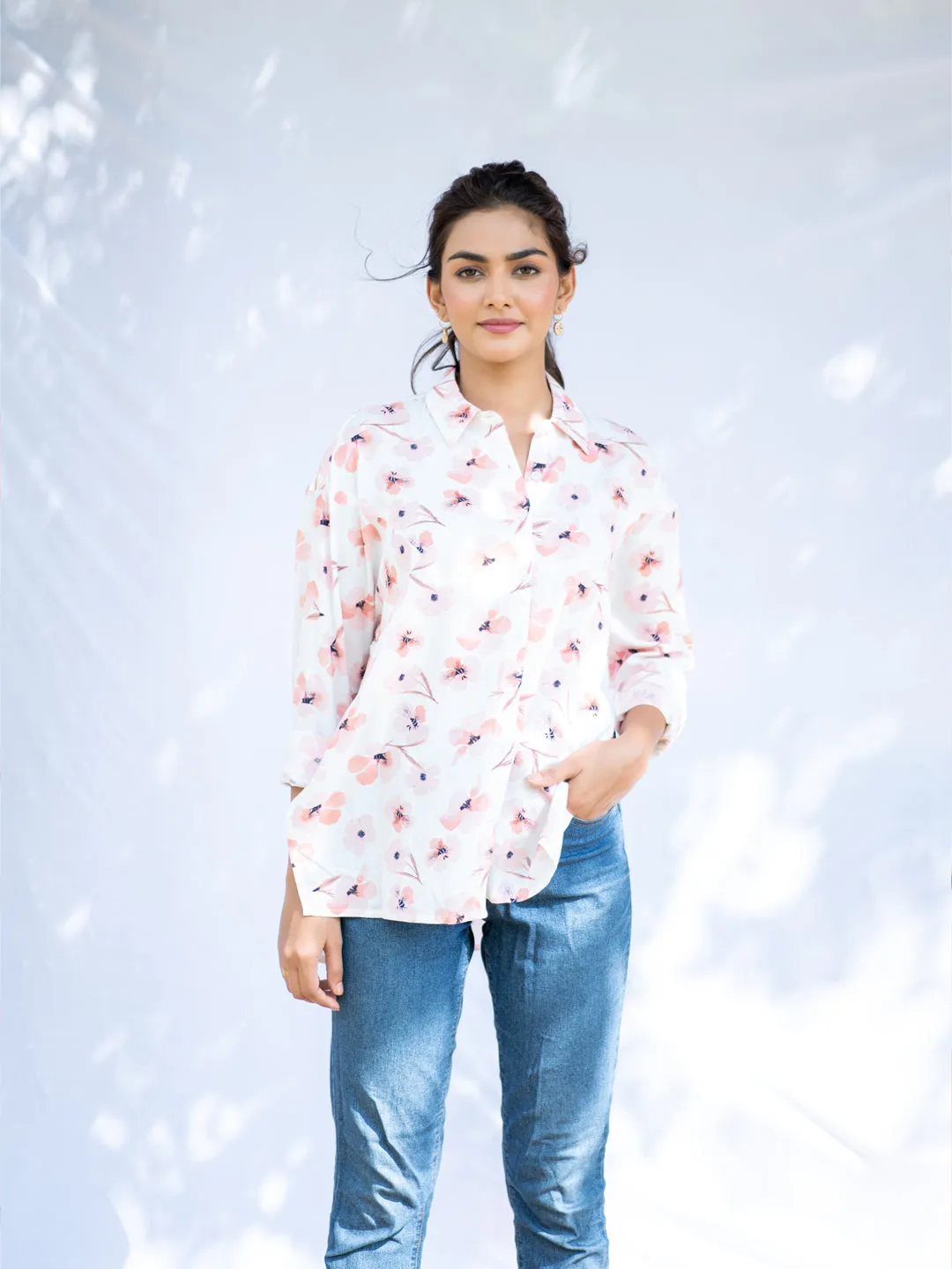 Cherry Blossom Oversized Cotton Shirt