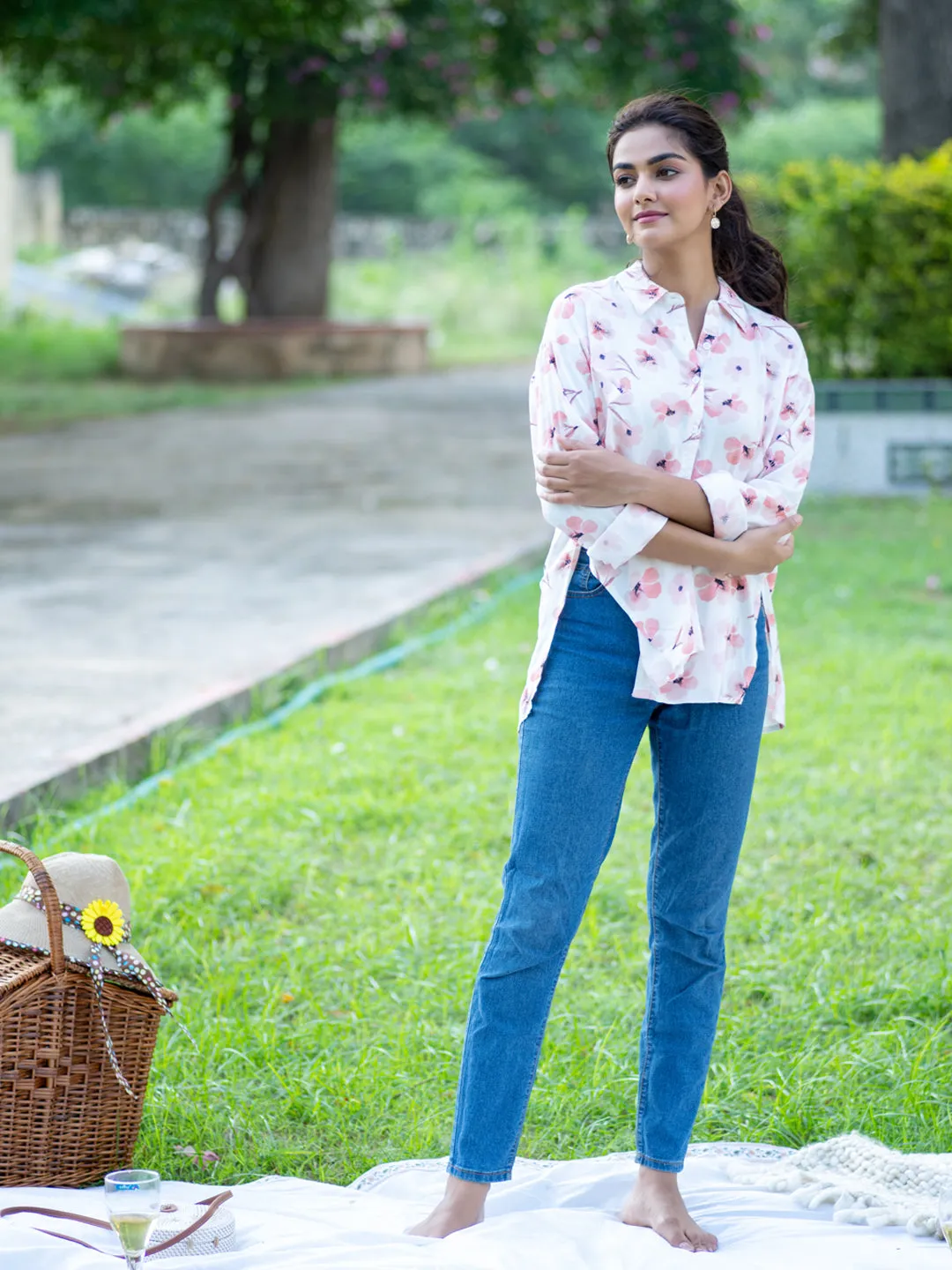 Cherry Blossom Oversized Cotton Shirt