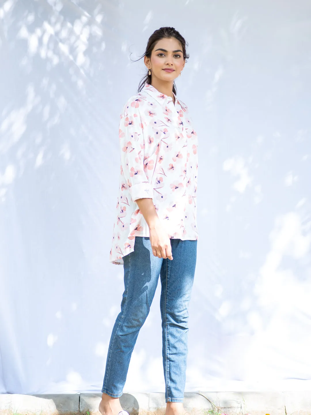 Cherry Blossom Oversized Cotton Shirt