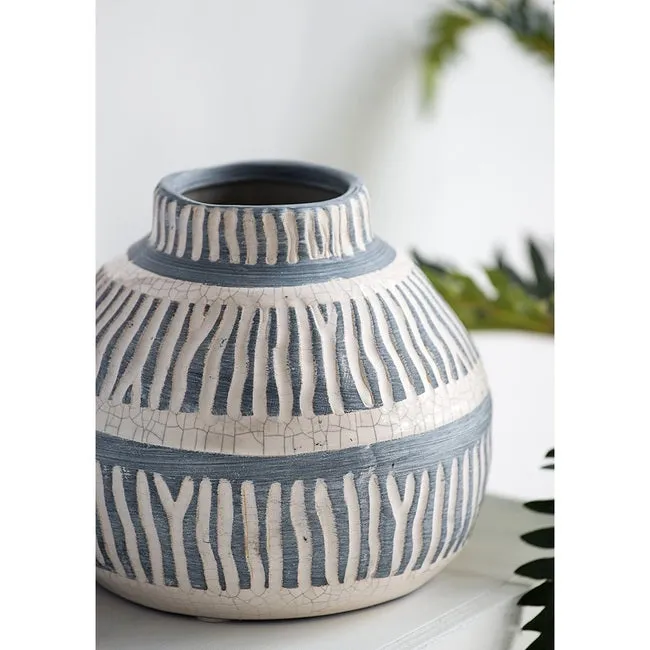 Cream & Grey Ceramic Squat Vase