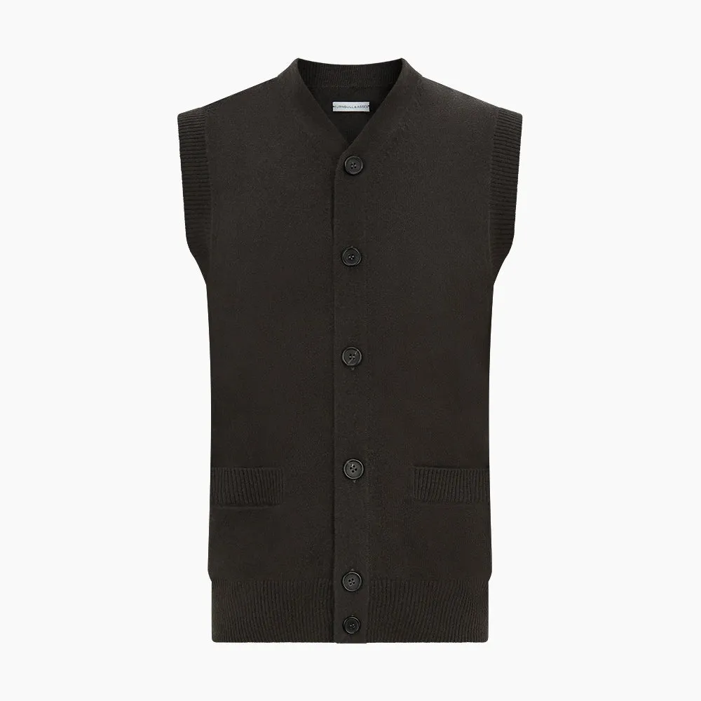 Dark Brown Cashmere Sleeveless Cardigan