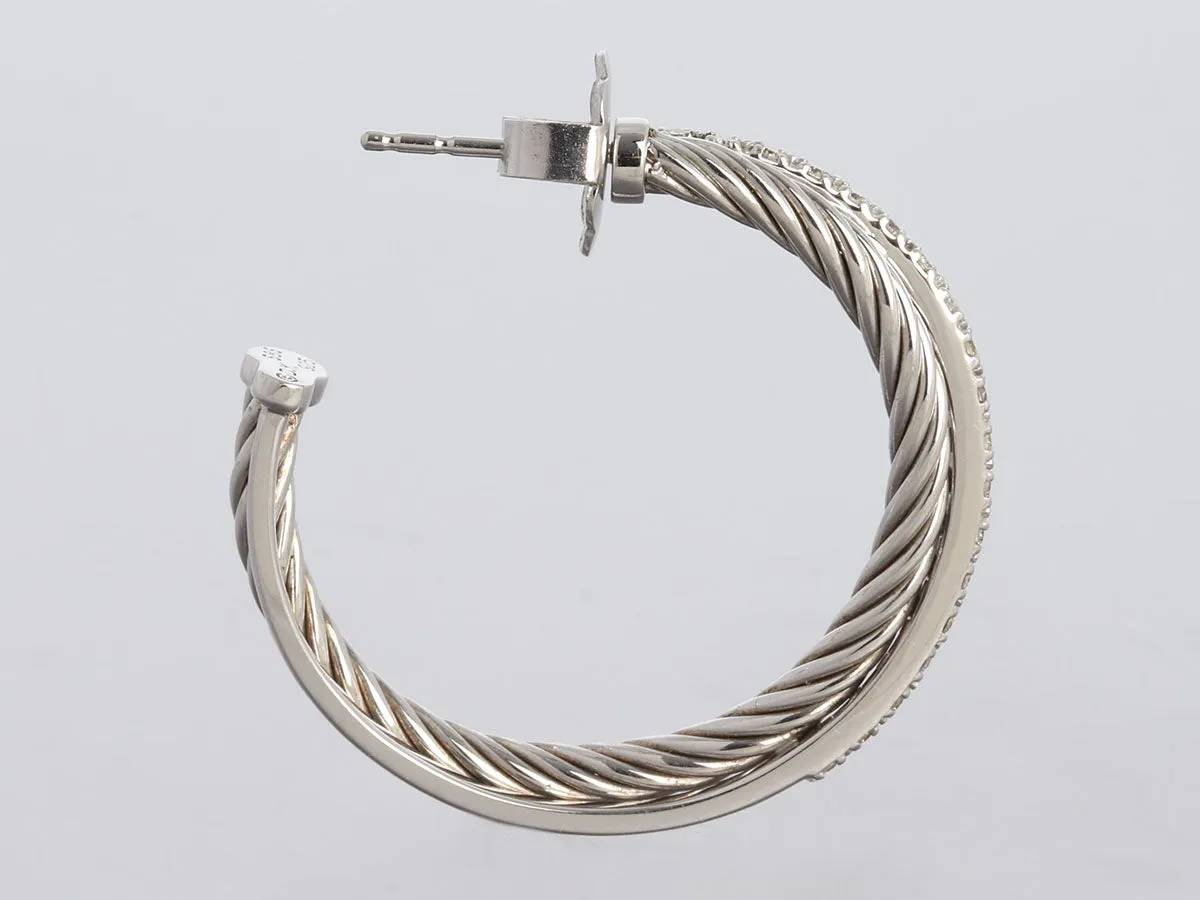 David Yurman Sterling Silver Diamond Medium Crossover Pierced Hoop Earrings