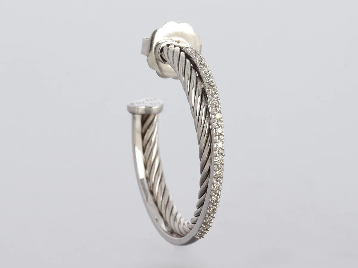 David Yurman Sterling Silver Diamond Medium Crossover Pierced Hoop Earrings