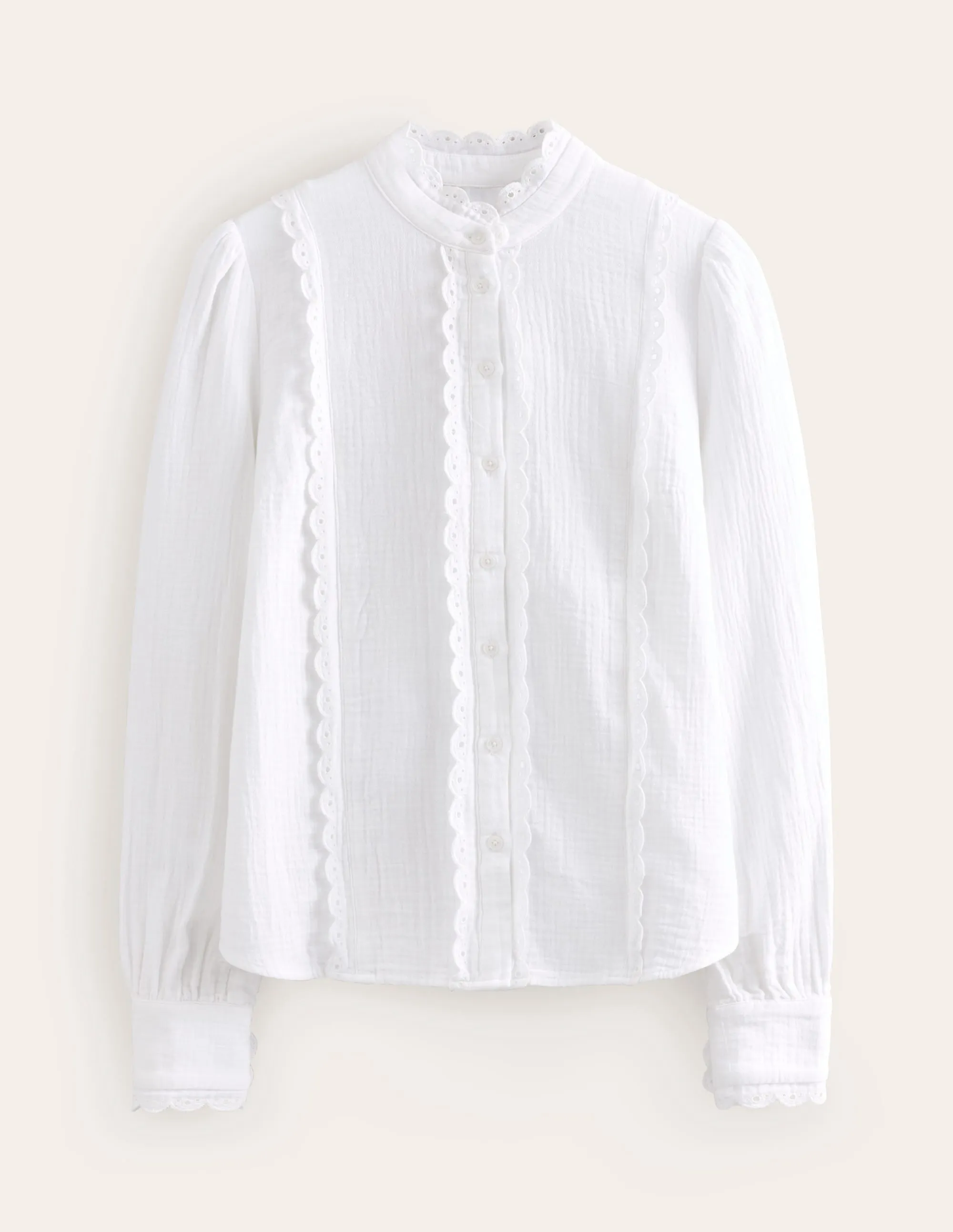 Double Cloth Scallop Blouse-White