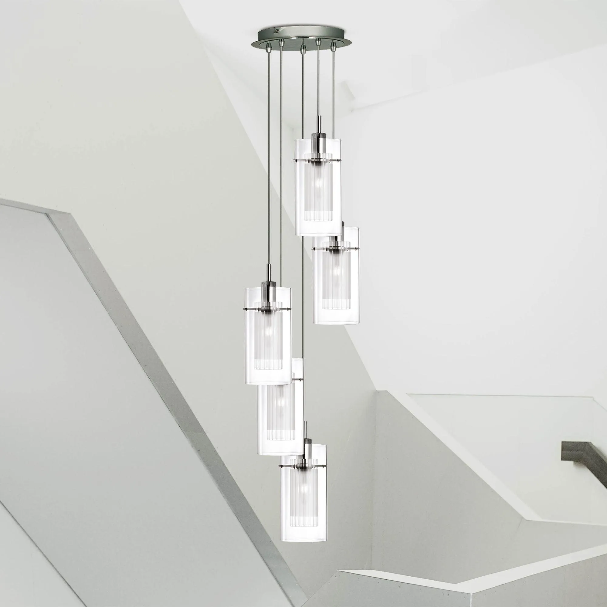 Duo I Chrome & Double Glass 5 Light Pendant Searchlight